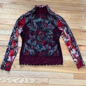 Sheer sleeve Mesh Floral second skin top
